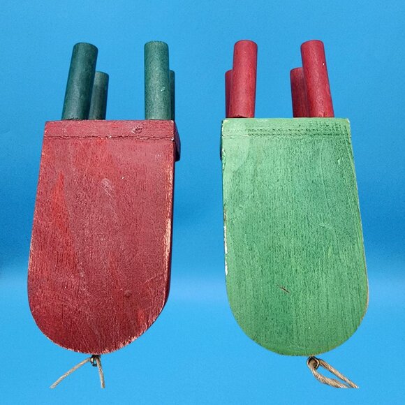 Vintage Wooden Santa & Tree Chair Folk Art Ornaments Handcrafted Set 1997 - Picture 10 of 10